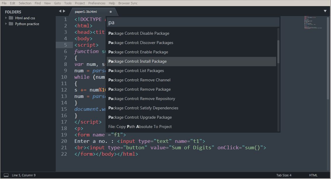 How to install the Browser sync in the sublime text 3 sublime text 3