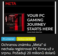 Ochranou známku „Meta“ si nechala registrovat PC firma už v srpnu. Požadují 20 milionů dolarů - AzaNoviny
