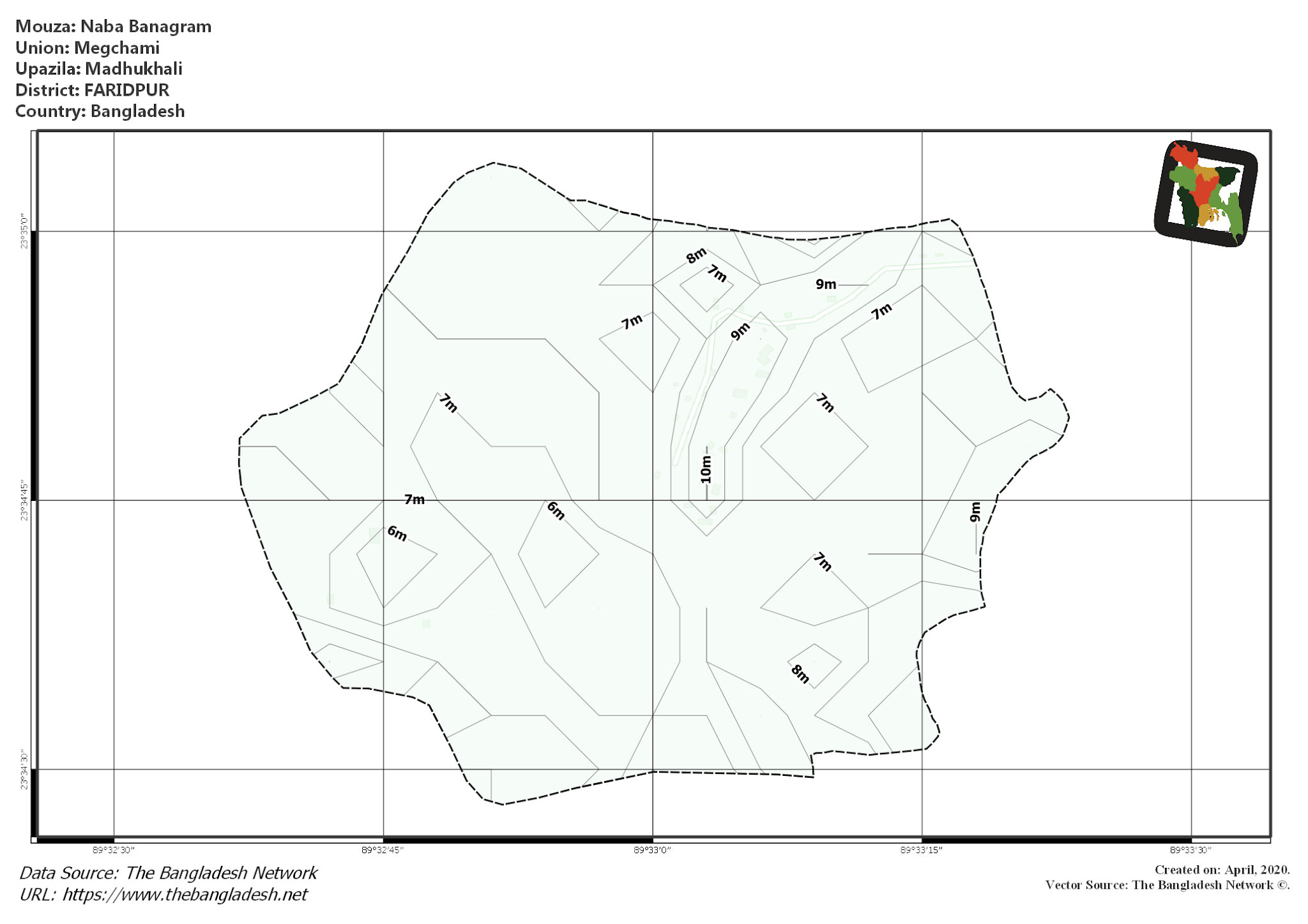 Map of Naba Banagram Mouza of Madhukhali Upazila, FARIDPUR, Bangladesh.