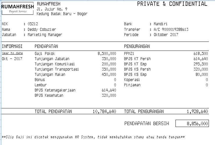 Templte excel slip gaji RUMAHFRES + BPJS dan PPH21 27Juni ...