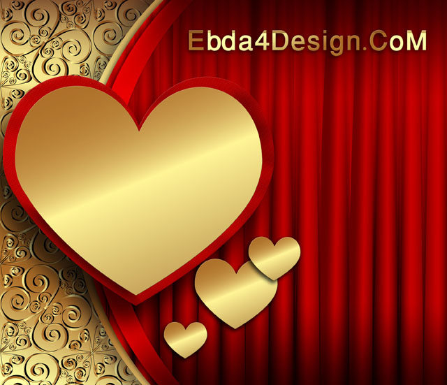 تحميل خلفيه قلوب ذهبيه مفتوحة المصدر للفوتوشوب Golden Hearts PSD Background download