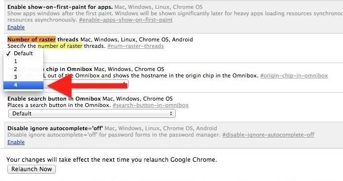 Number of Raster Thread google chrome flags