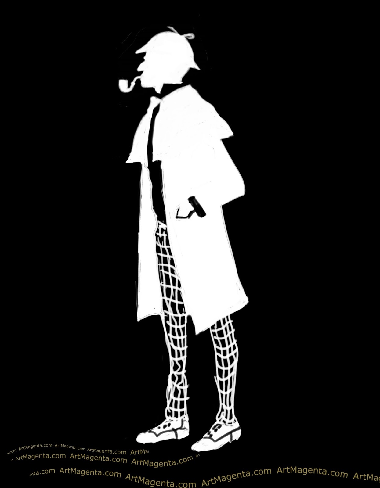 Sherlock Holmes caricature cartoon. Portrait drawing by caricaturist Artmagenta