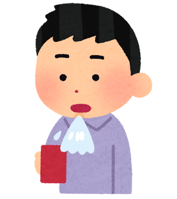 うがいで水を吐く人のイラスト（男性）