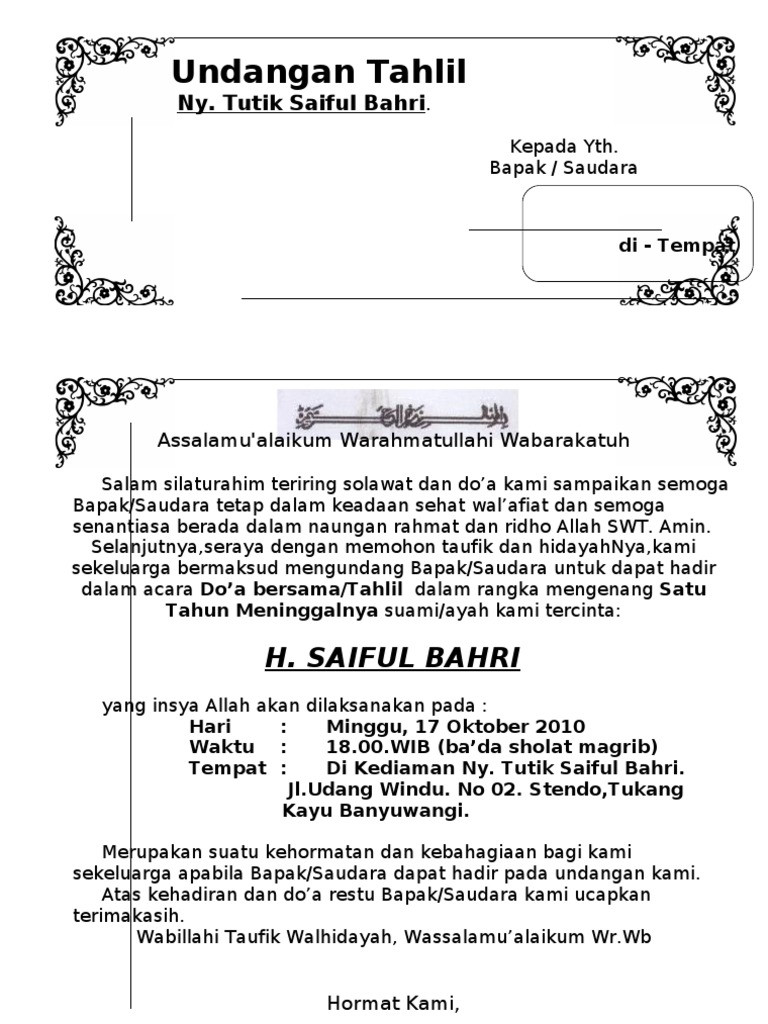 undangan tahlil doc - wood scribd indo