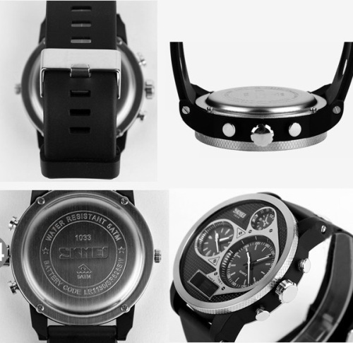 skmei triple times original jam tangan yang menampilkan 3 waktu yang berbeda