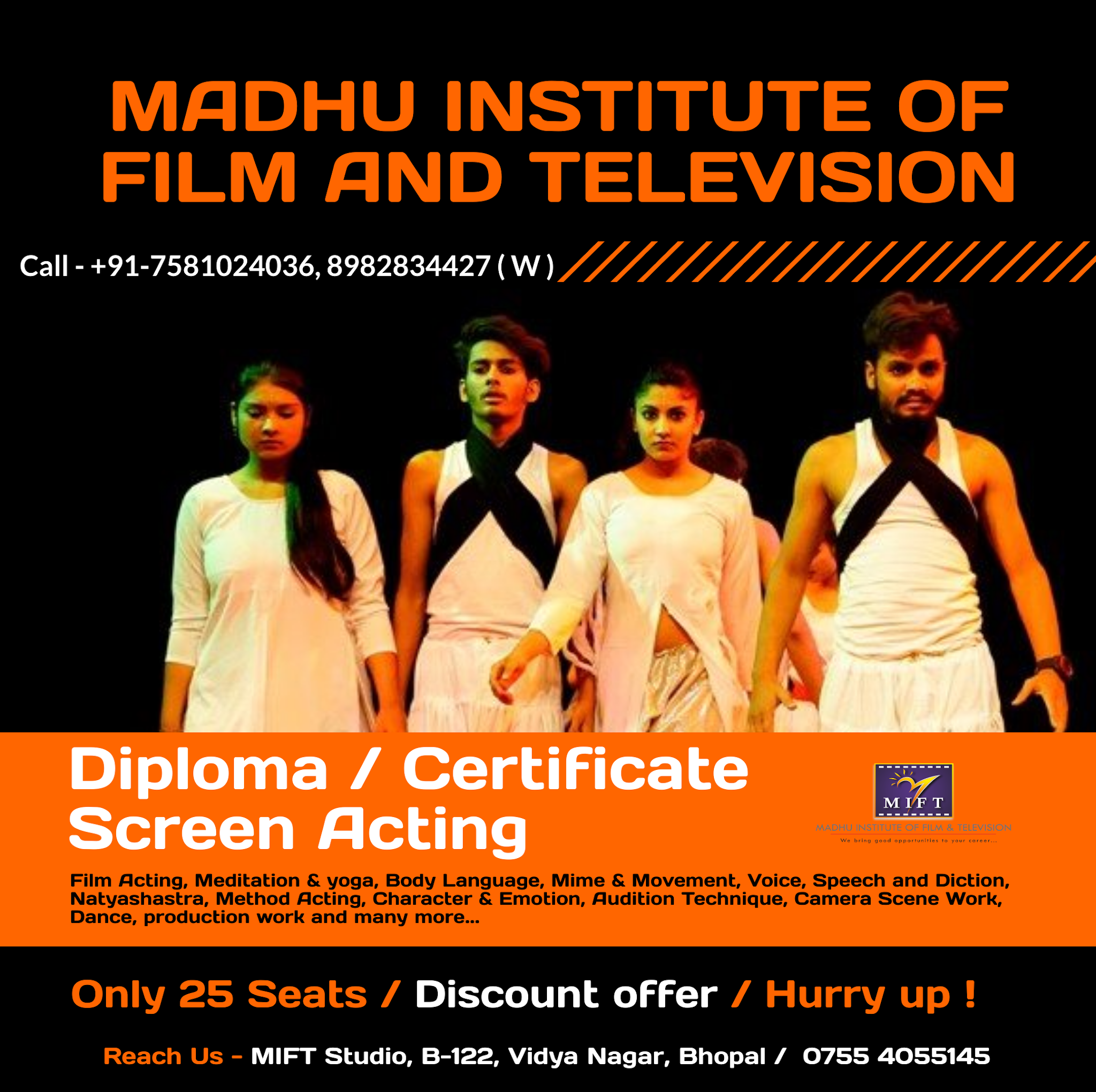 Madhu Film & Tv Institute Hyderabad Telangana Admission Open - Diploma and Certificate course in Film Acting / Madhu