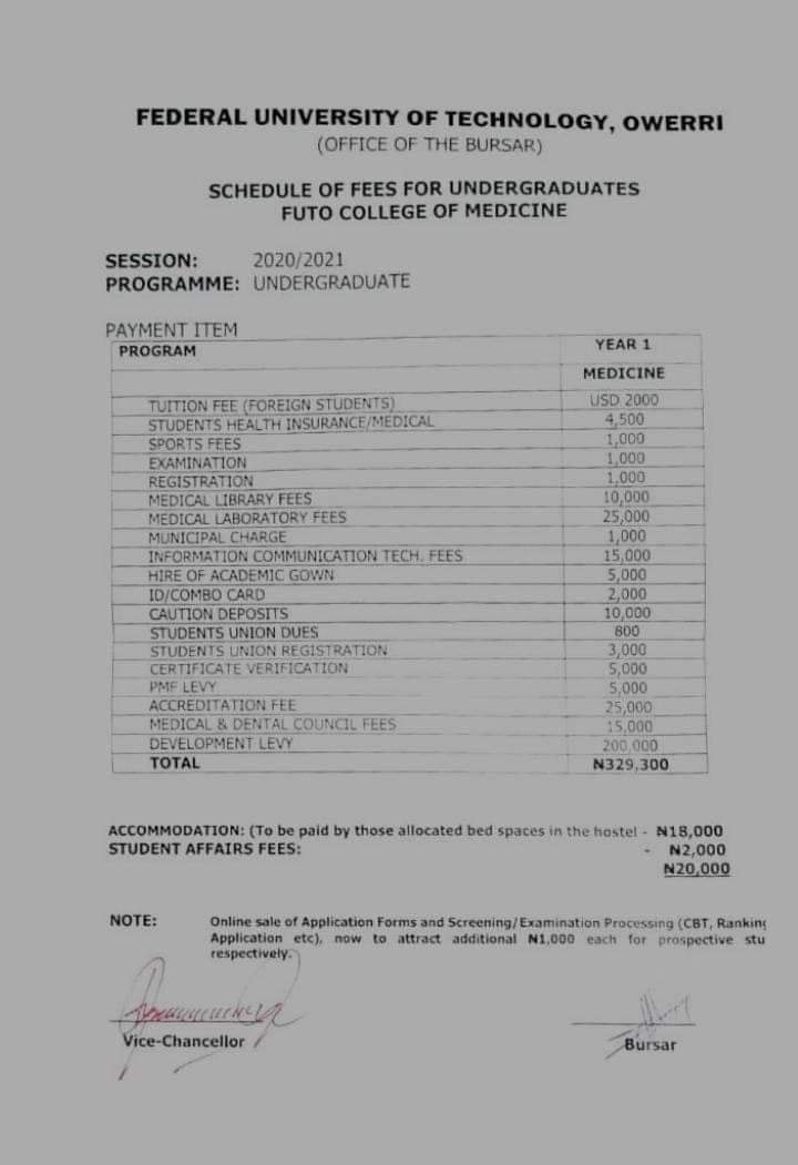 FUTO School Fees Schedule 2020 2021 MBBS Other Programmes futo-school-fees-schedule-2020-2021-mbbs-other-programmes