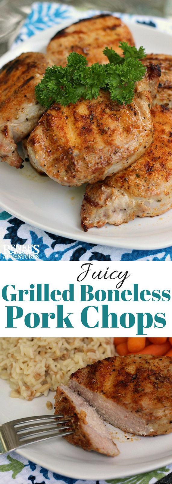 Juicy Grilled Boneless Pork Chops | Renee's Kitchen Adventures - easy grilled recipe for the best juicy grilled boneless pork chops ever! Great for weeknight dinner or summer BBQ! 