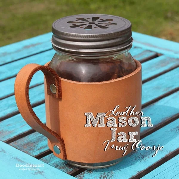 Leather mason jar coozie made perfect for a father's day mug