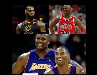 Los 4 grandes de la NBA Michael Jordan, LeBron James, Shaquille O'Neal y Kobe Bryant datos de los 4