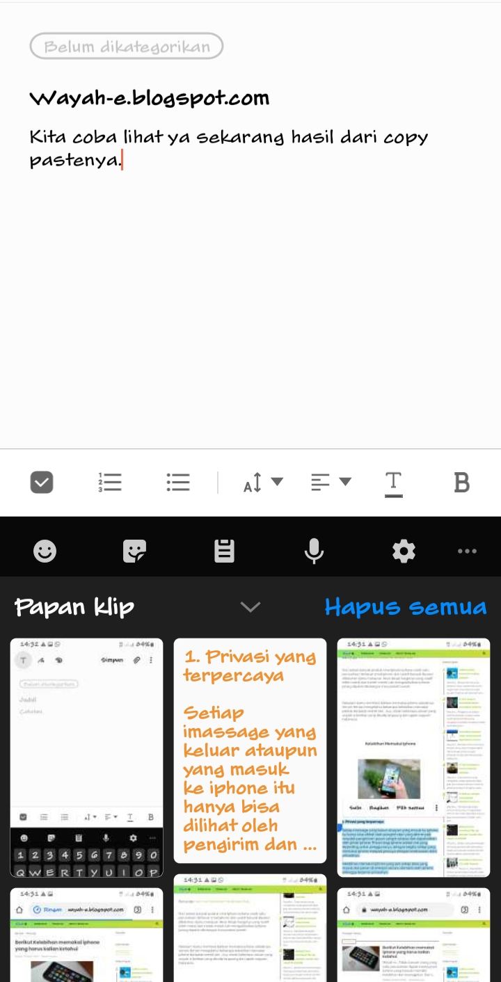 Cara melihat hasil copy paste yang sudah disalin di android Wayahe
