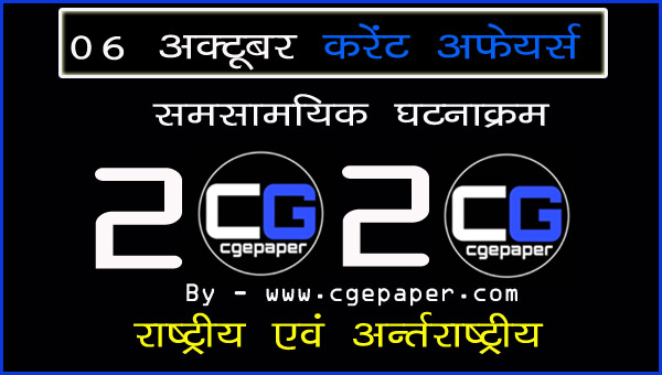 06 Octuber 2020 Current Affairs I Latest Current Affairs I 06 अक्टूबर 2020 Latest Current Affairs