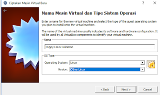 Memilih sistem operasi dan versi OS yang akan diinstal pada Virtual Box Memilih sistem operasi dan versi OS yang akan diinstal pada Virtual Box