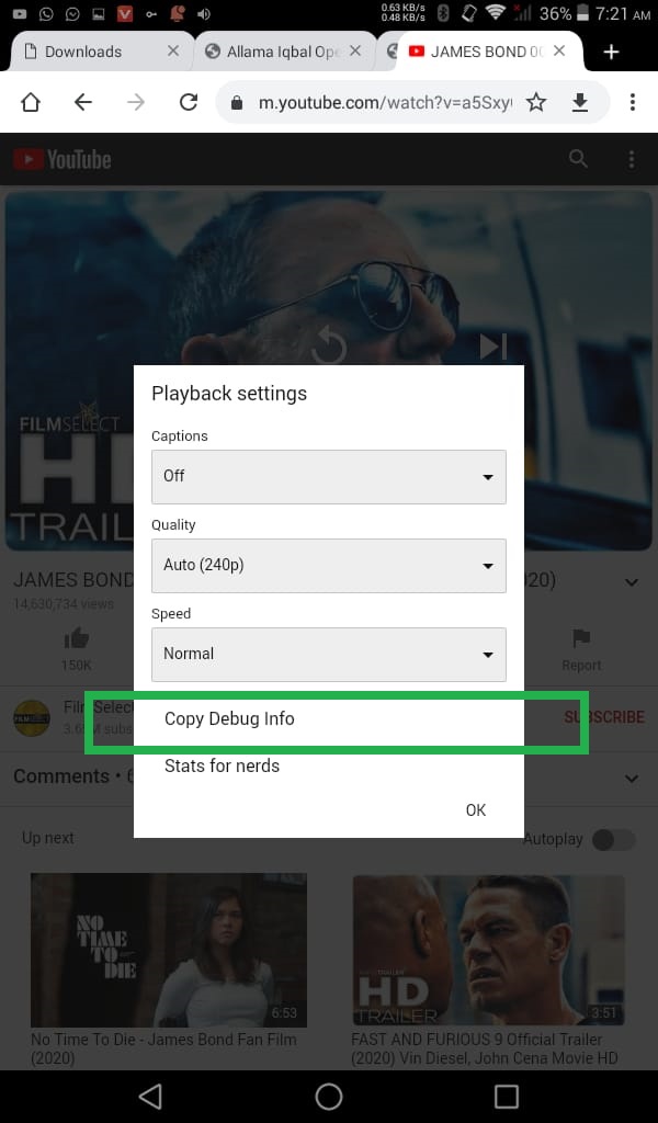How to copy debug info of any YouTube video, desktop and mobile devices