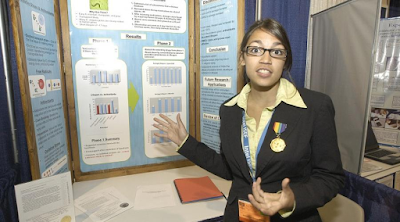 Alexandria Ocasio-Cortez with her Intel 2007 science fair project.