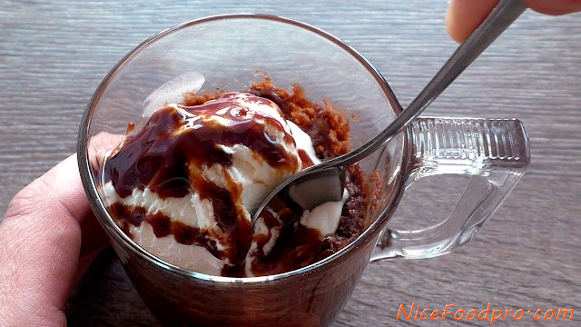 Brownie in a mug with ice cream