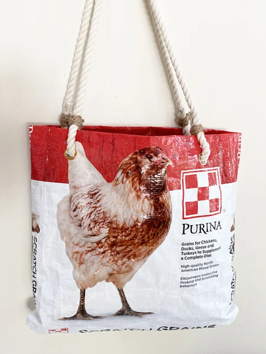 chicken feed bag with rope handles