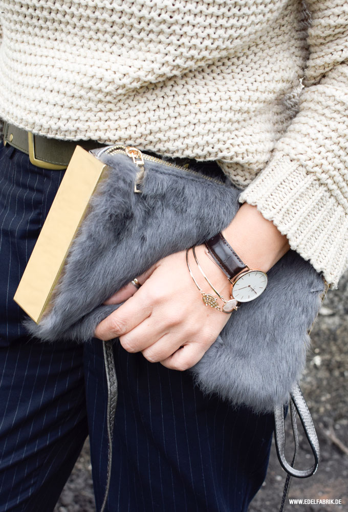 Handtasche mit Fell, Fake Fur Handtasche Clutch mit Fake Fur, Tasche aus Fellimitat