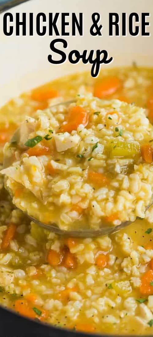 This Chicken and Rice Soup is an easy, healthy soup recipe that's perfect for chilly days! It's loaded with vegetables and brown rice, simmered in chicken broth and finished with a touch of creaminess. #chicken #soup #recipe #cooking #spendwithpennies #easysoup #chickendandrice