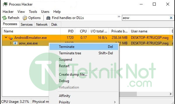 AOW Motorunu sonlandırın