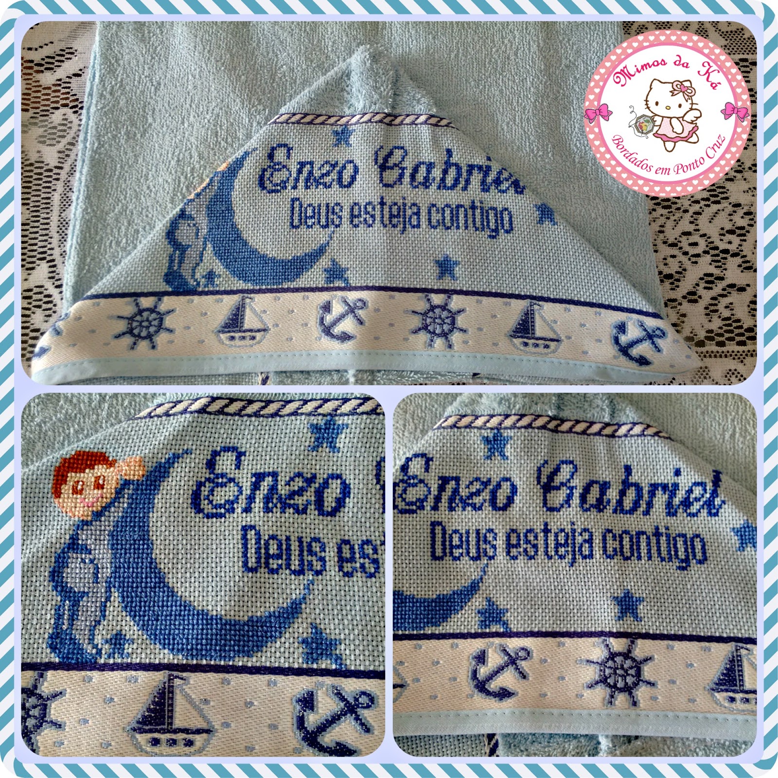 Enzo Gabriel Em Ponto Cruz Mimos da Ká - Bordados em Ponto Cruz: 👦 Toalha de Banho com Capuz