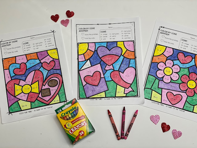 An Apple For The Teacher: Valentine's Day Color By Number Math Facts