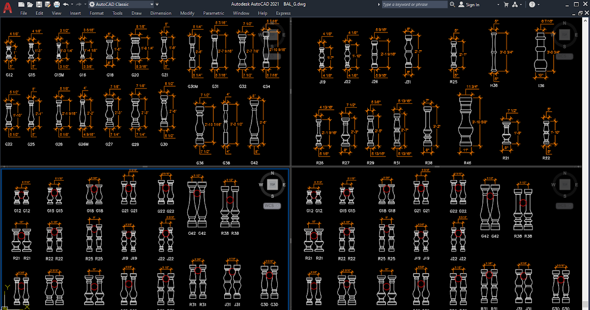 Standard balusters elevation blocks [DWG, PDF, RFA]