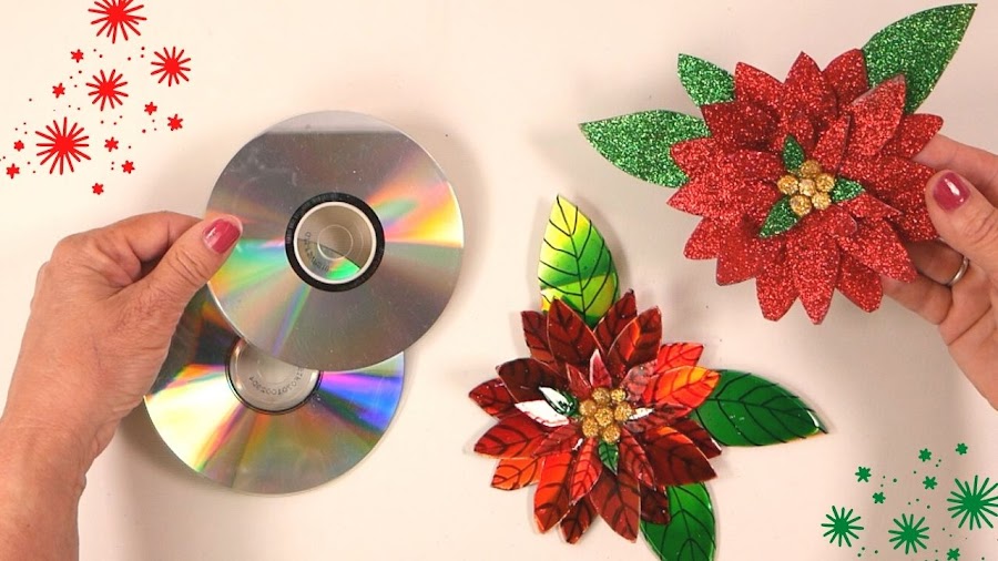 Flores de Navidad con CDs | Manualidades