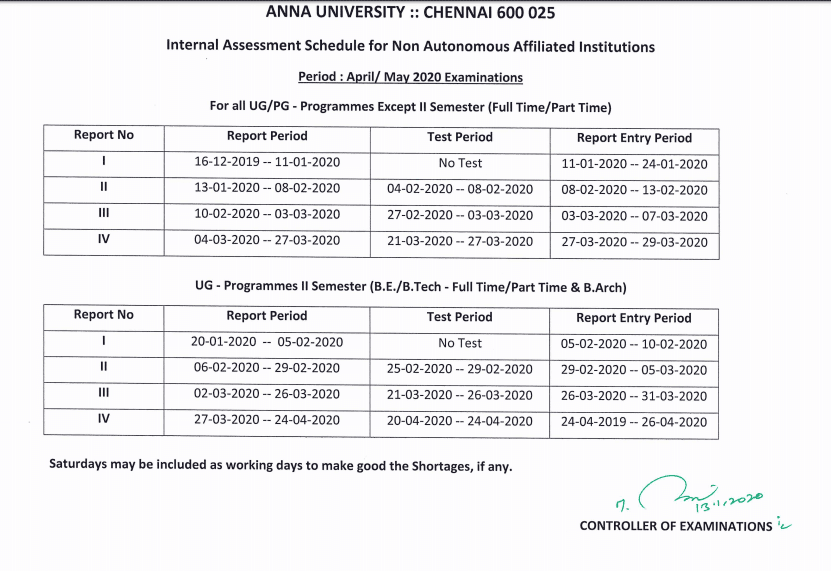 Academic and Assessment Schedule - April/May 2020 Examinations (Even Semester)