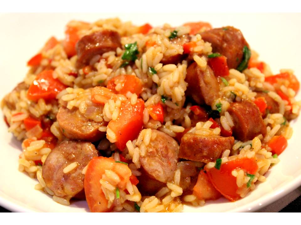 Coentros & Spicy sausage rice para festejar
