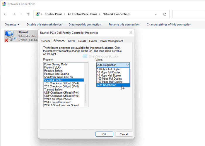 Solucionar el error de desconexión del cable de red en Windows 11/10