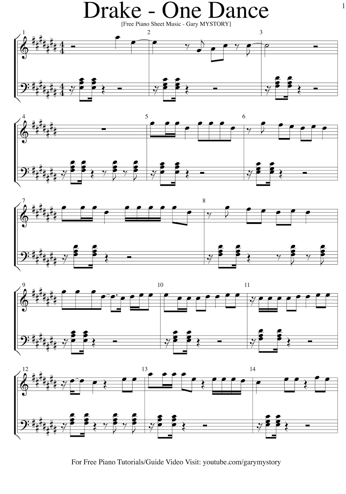 drake ft wizkid kyla one dance free piano sheet music easy dance sheets