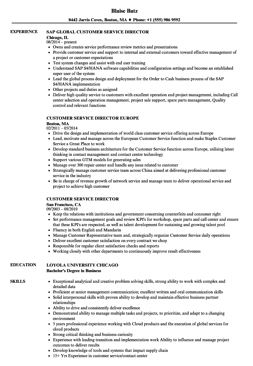 Customer Service Director Resume Letter Customer Service Director Resume Letter