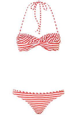 bikini vintage, bikini de rayas rojas y blancas, bikini de rayas