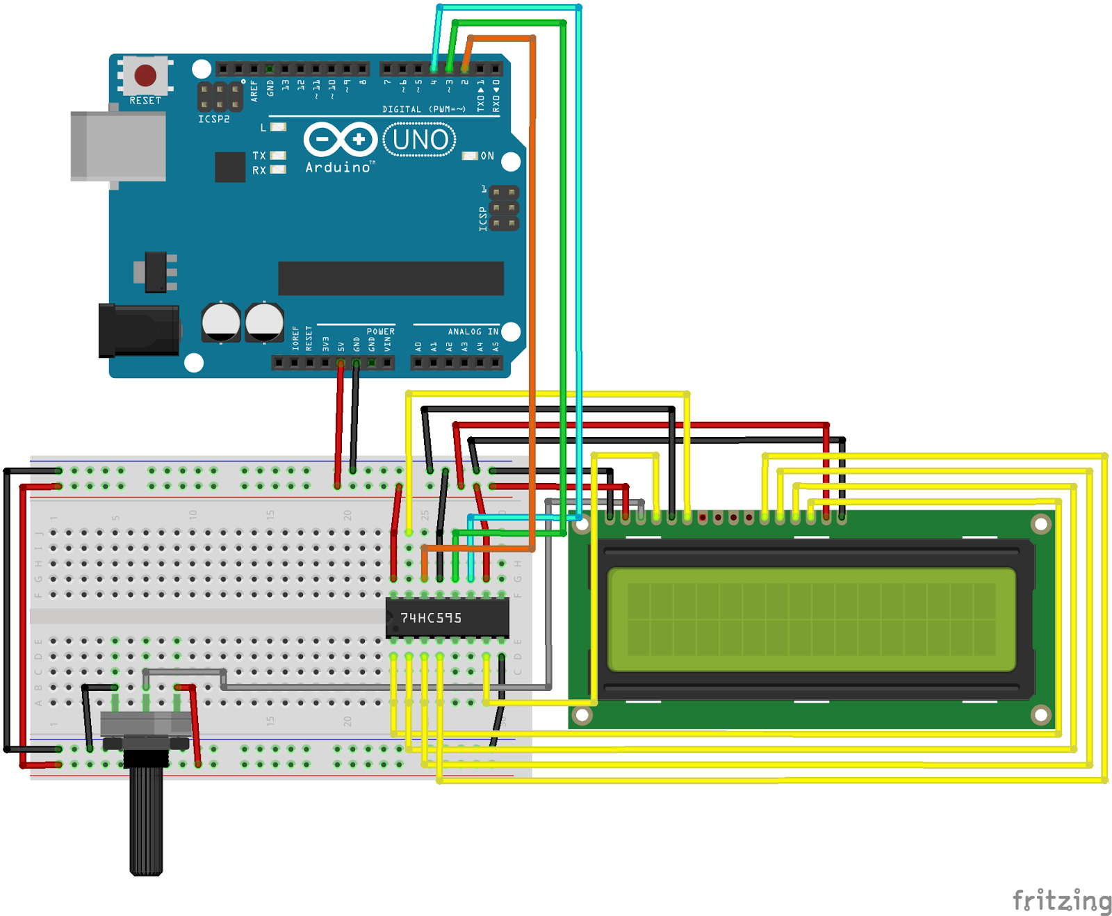 Arduino Uno 3 Wire Lcd 74hc595
