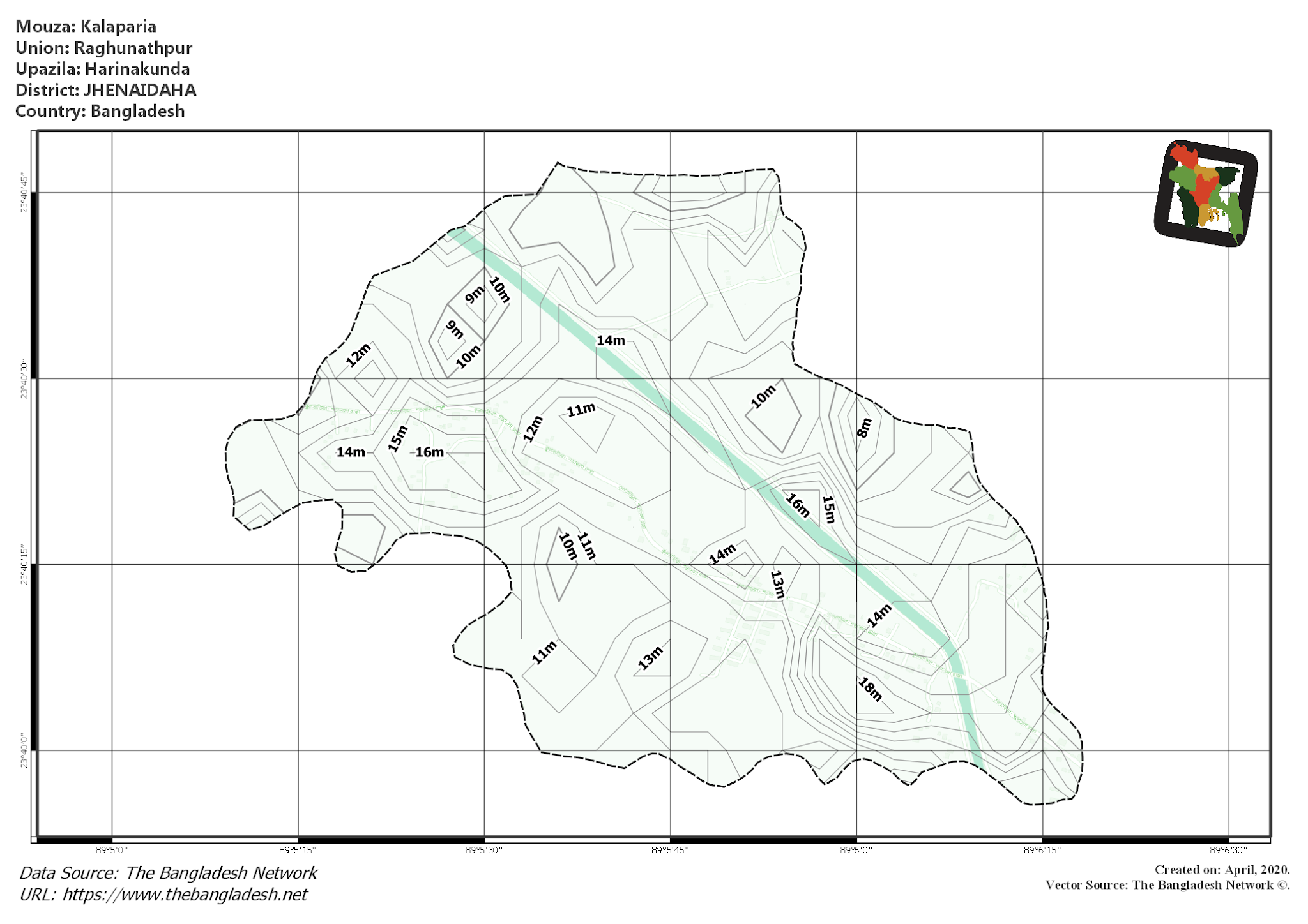 Map of Kalaparia Mouza of Harinakunda Upazila, JHENAIDAH, Bangladesh.