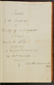 Title page, Lieutenant James Cook, Journal of the Proceedings of His Majesty's Bark Endeavour in a Voyage Round the World
