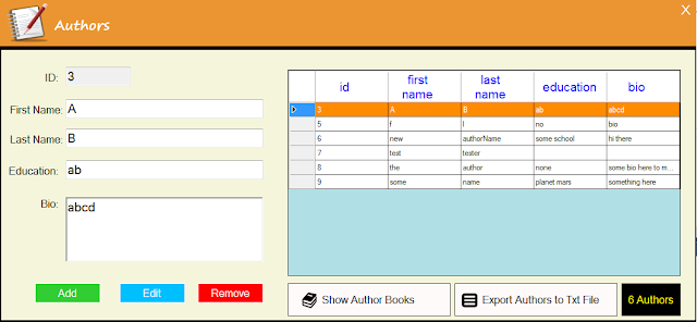 VB.Net Library Management System Authors Form