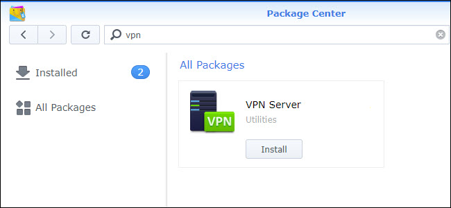 مركز الحزم مع تثبيت خادم VPN.