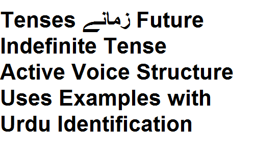 Tenses زمانے Future Indefinite Tense Active Voice Structure Uses Examples with Urdu Identification