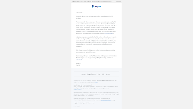 Paypal Email send to customers