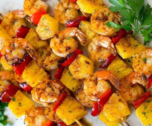 Grilled Jerk Shrimp and Pineapple Skewers #dinner #shrimp