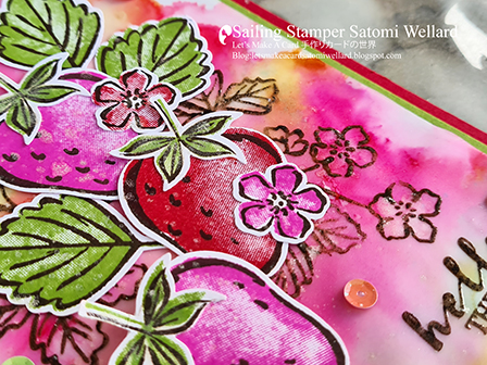 Stampin'Up! Sweet Strawberry Alcohol Maker Background Card by Sailing Stamper Satomi Wellard