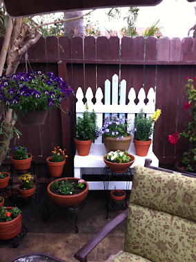 Picket Fence Bench fits nicely in Heathers new backyard.