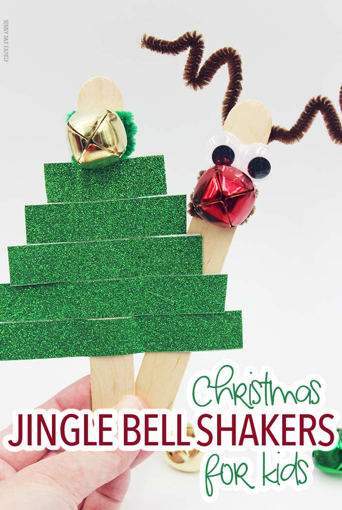 Make Rudolph & Christmas Tree jingle bell sticks for tons of Christmas music fun! These easy Christmas crafts are perfect for preschool, Christmas caroling, or just for fun. Super cute and anyone can make them!