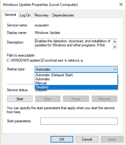 Sử dụng services.msc để chặn Windows tự động update