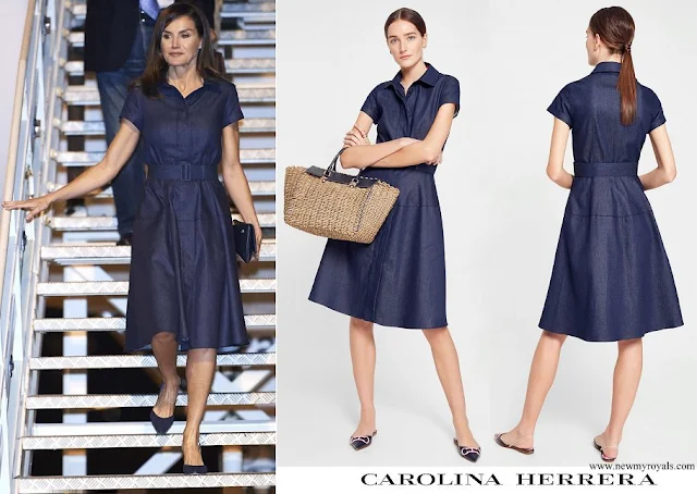 Queen Letizia wore Carolina Herrera denim shirt dress