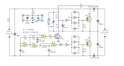 Simple DC Converter  DC 12V to 24V 2A Circuit diagram