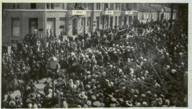 Odessa: First a detachment of Cossacks, then the Cadet corps, afterwards   Civilian official organizations, marched in close columns through the town